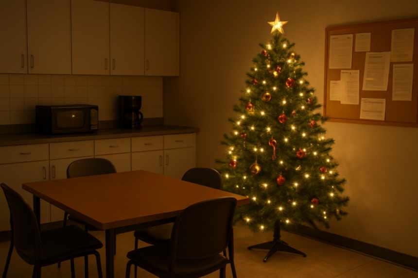 Glowing Christmas tree breakroom