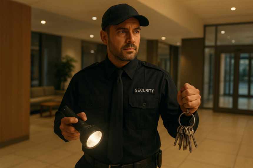 Security guard with flashlight