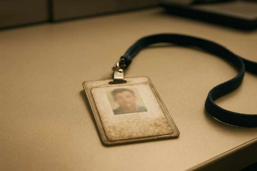 Employee badge on desk