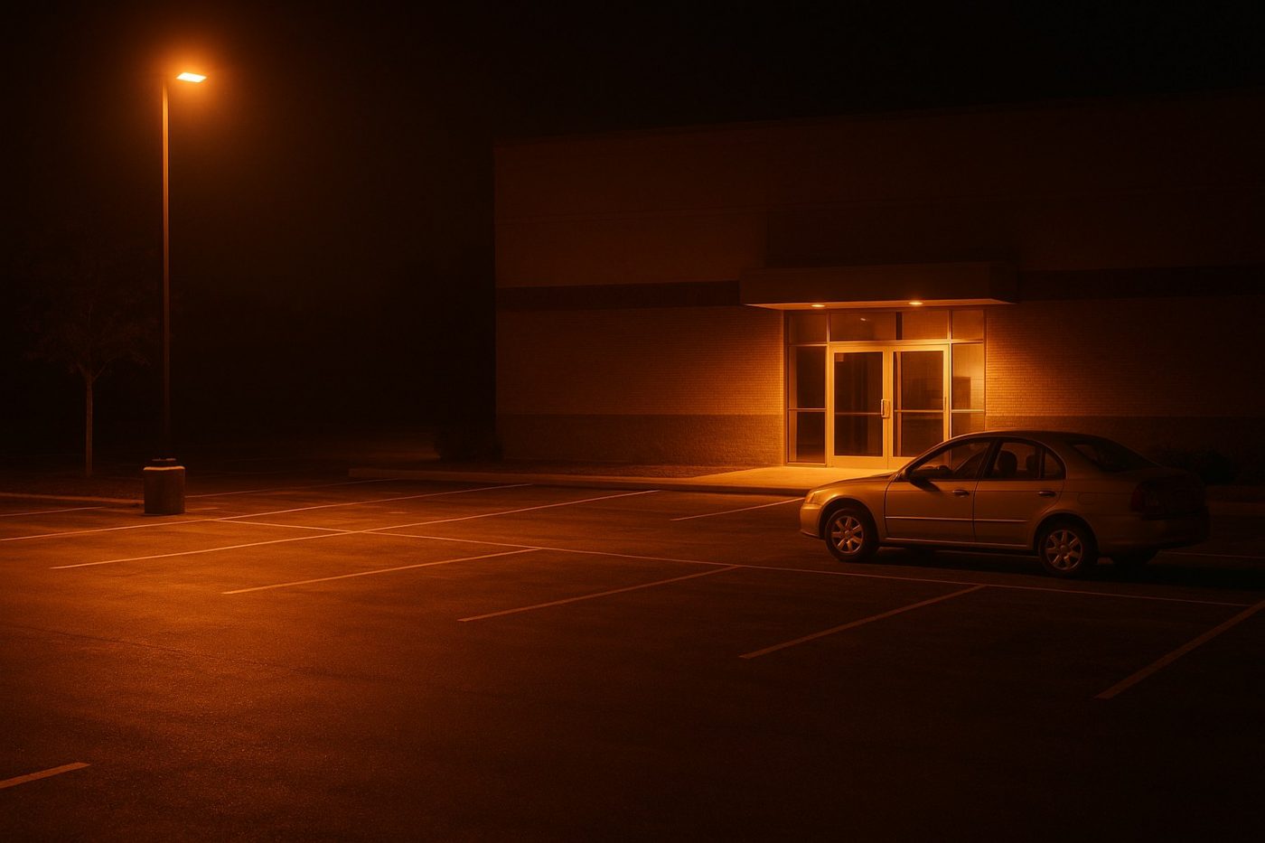 Empty parking lot at night