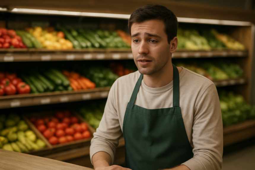 Calm grocery clerk