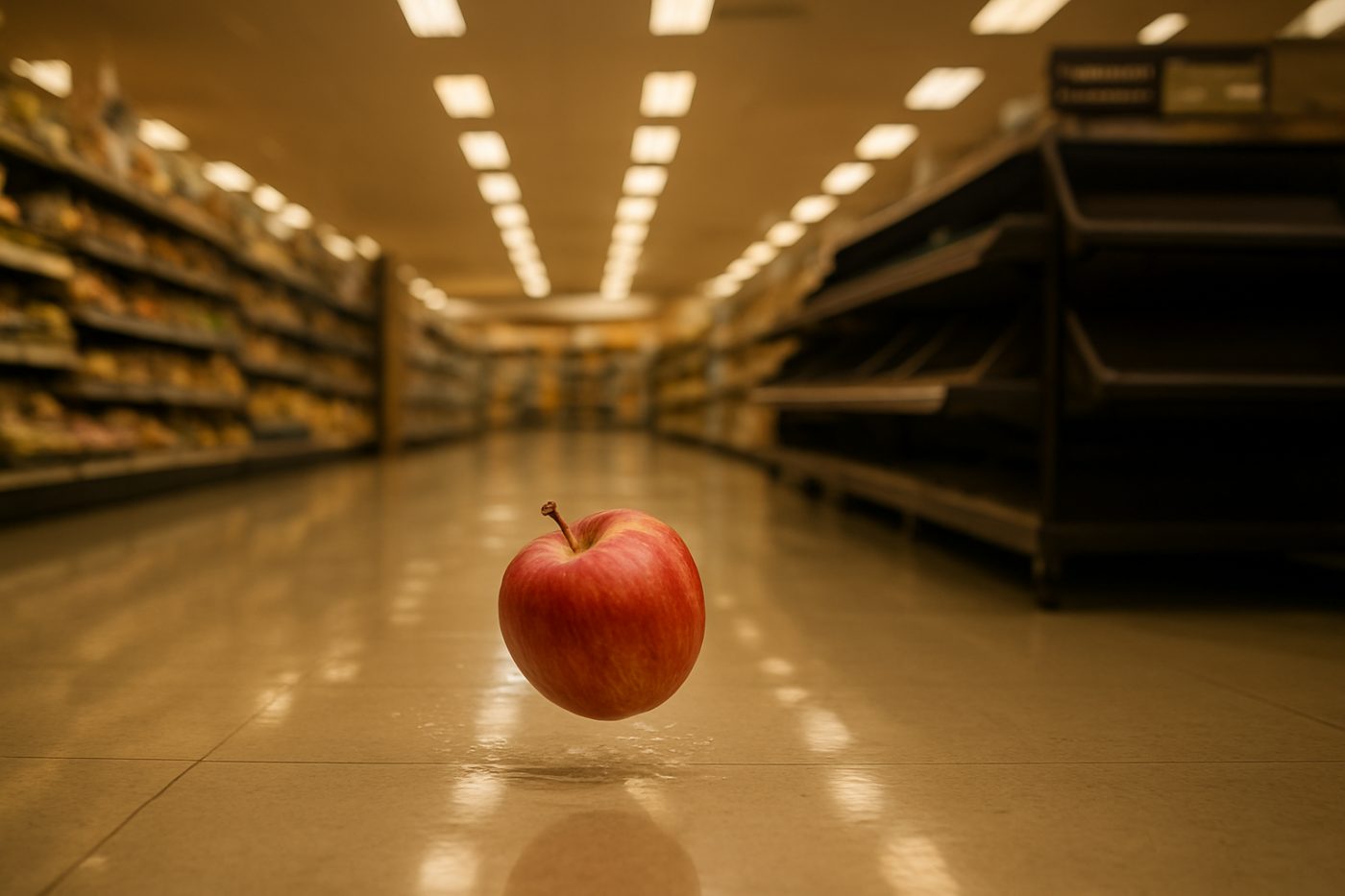 Thrown apple in store