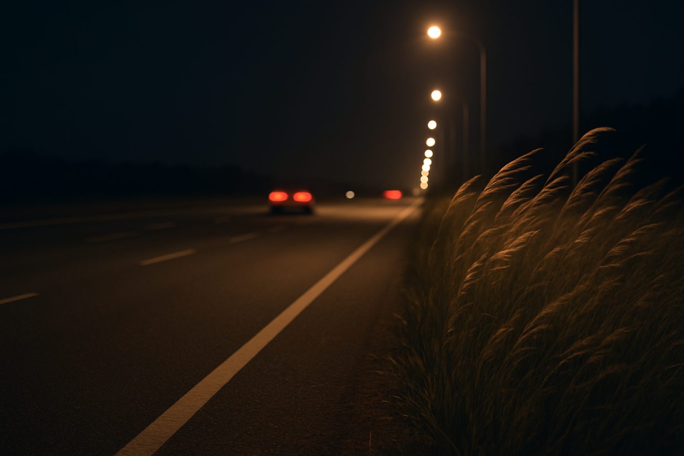 Roadside highway at night