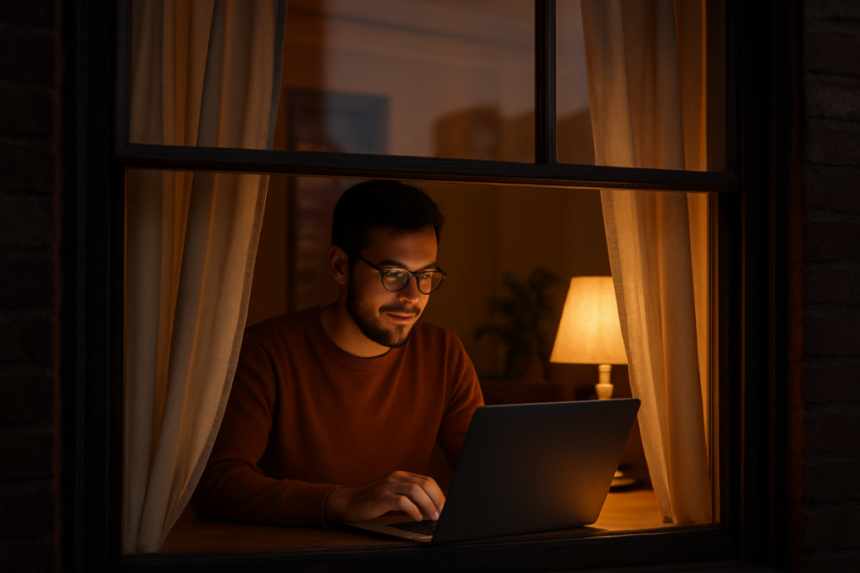 Man at home apartment window