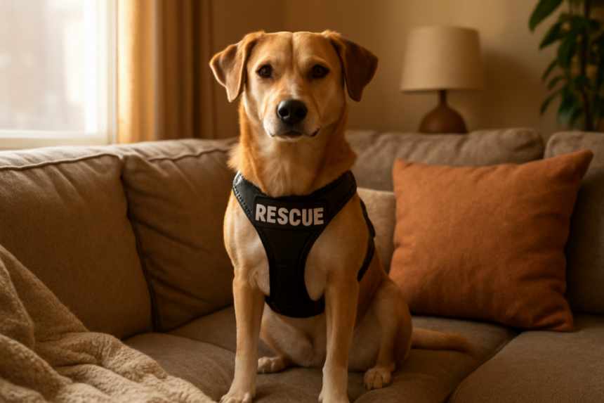 rescue dog indoors