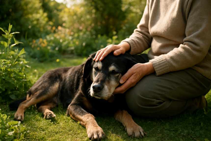 Elderly dog in garden
