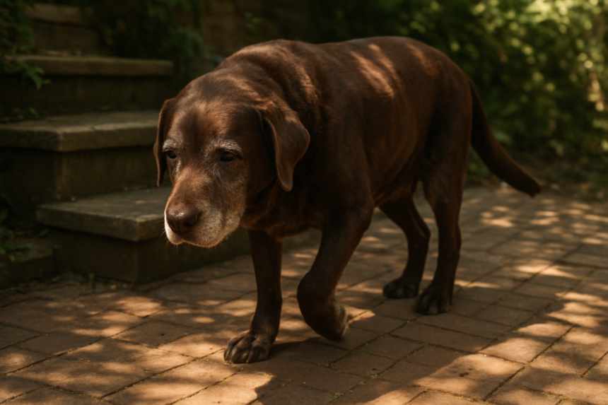 old chocolate lab resting