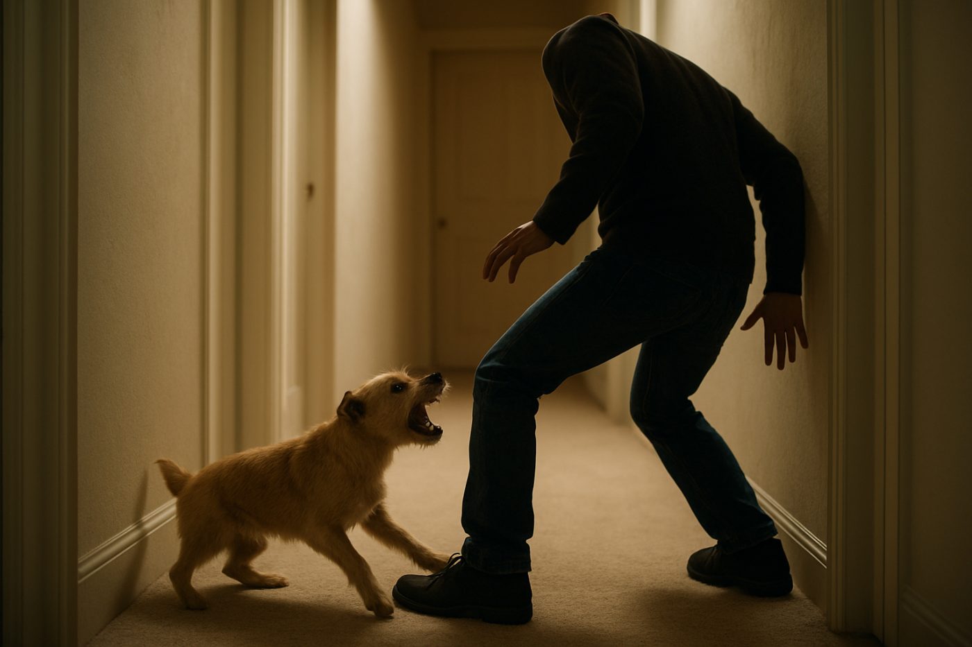 terrier confronts intruder