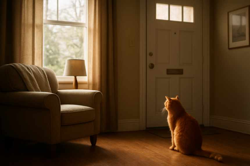 Sammy cat at front door