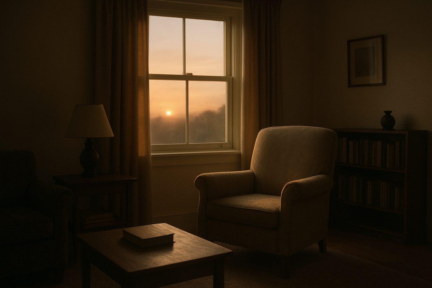Empty armchair at dawn