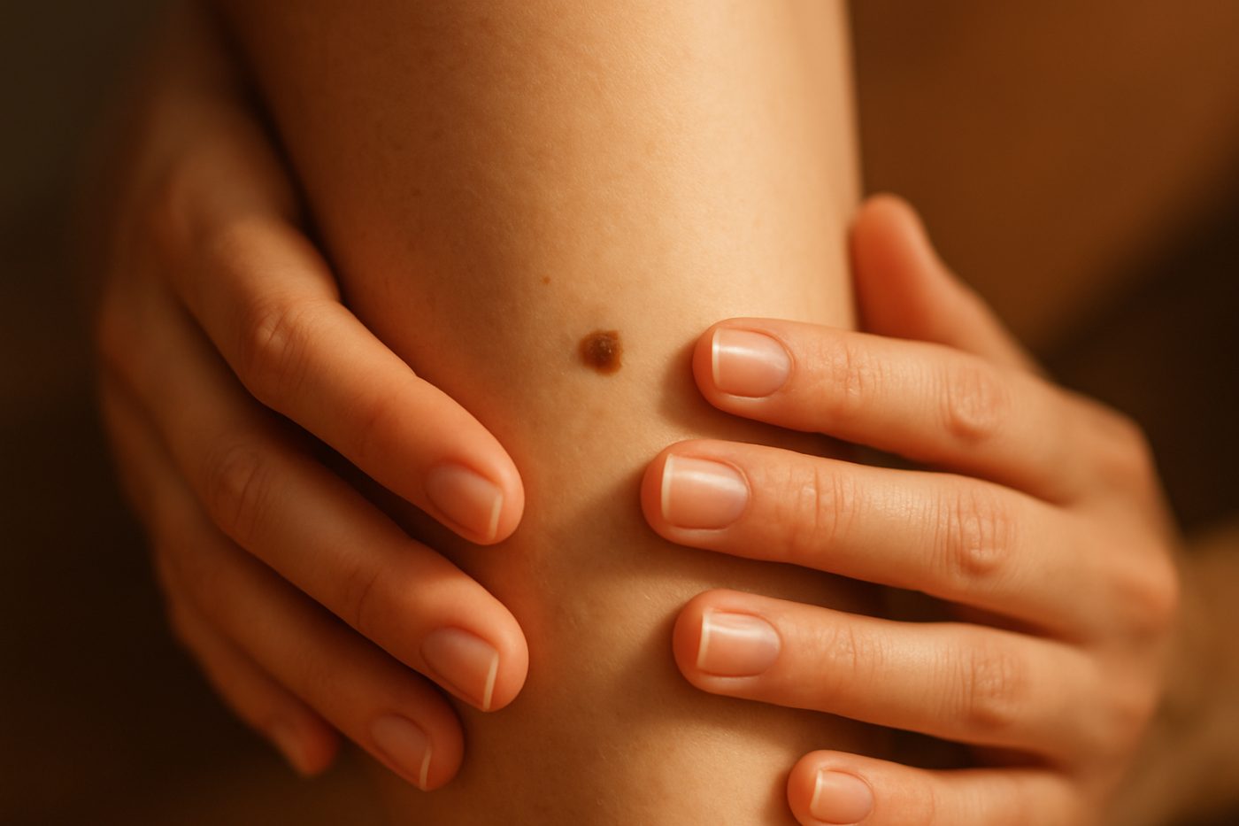 Mole on woman’s calf skin