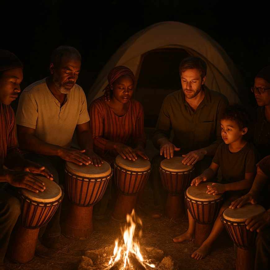 African drum circle night