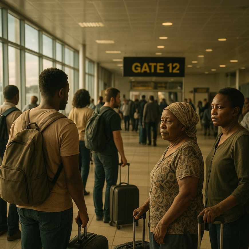 Missed flight airport terminal scene