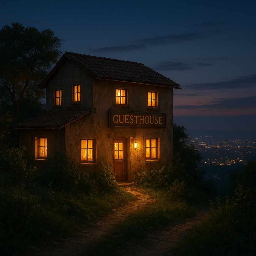 Guesthouse on hill evening