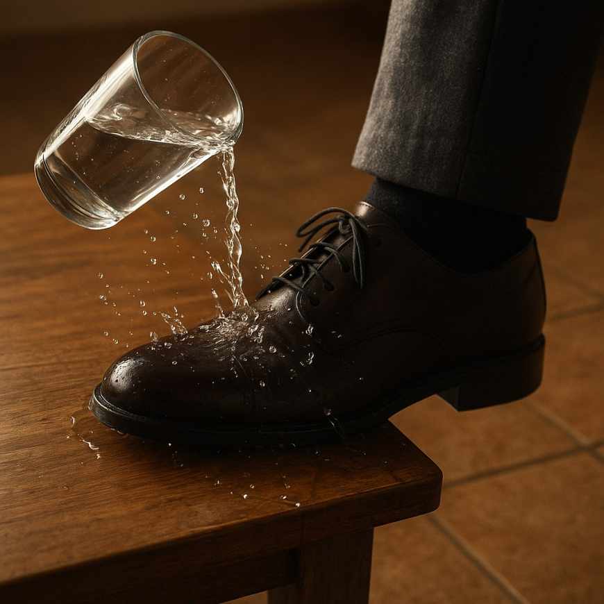 Water spilled on shoe