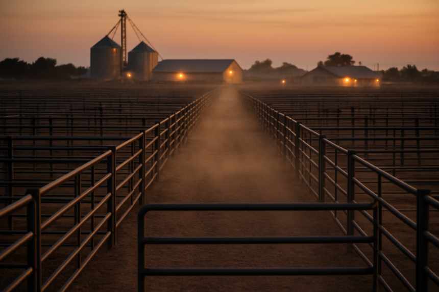 Cattle pens at dusk