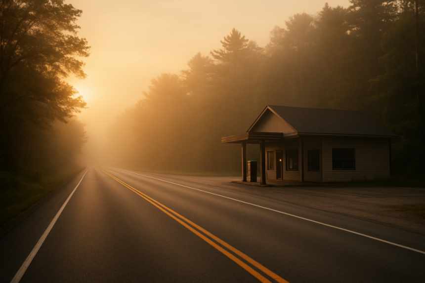 Quiet Maine highway dawn