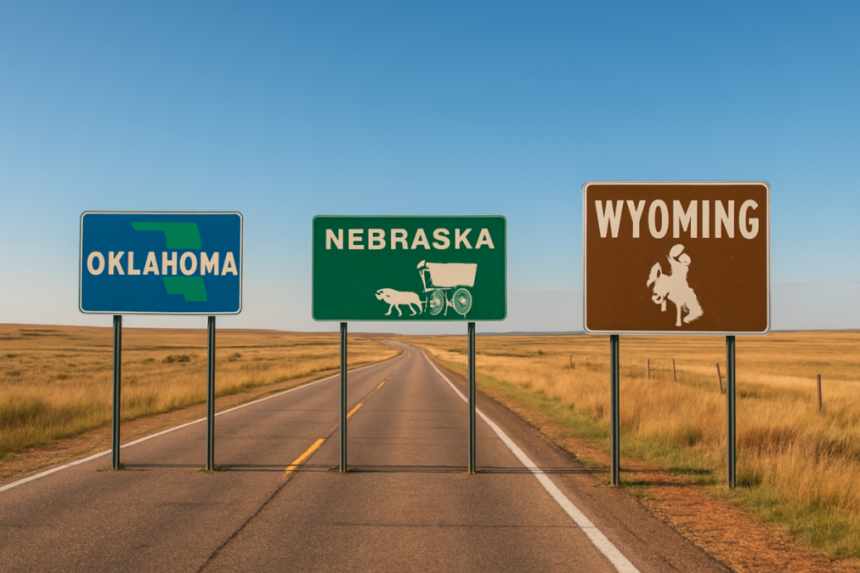 three state road signs