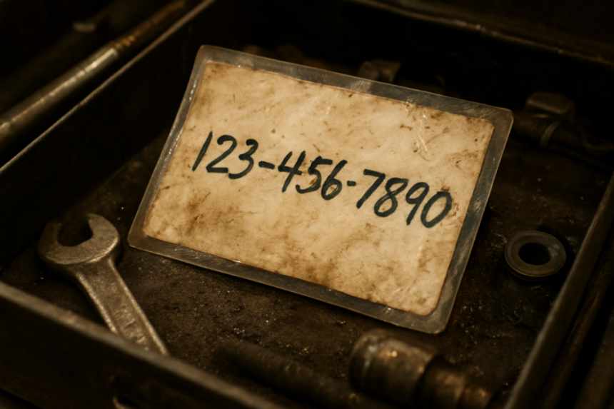 laminated phone number in toolbox
