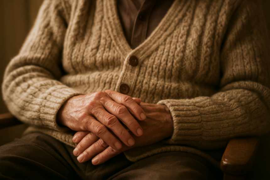 elderly hands cardigan