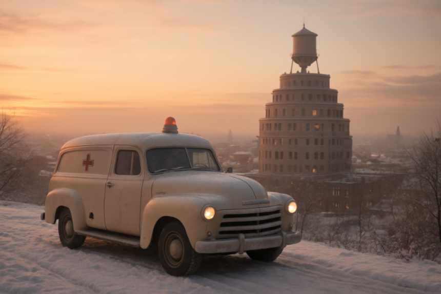 Ambulance on snowy hill