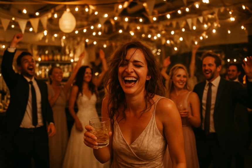 Wedding reception aftermath laughter