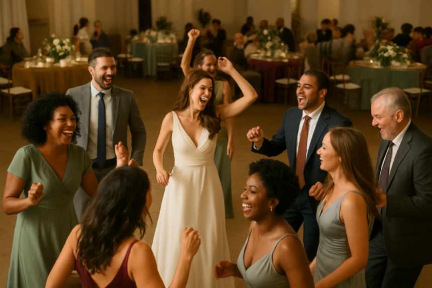 Wedding guests mixing colors
