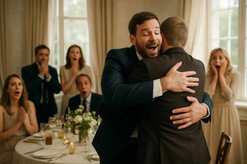 groom hugging best man
