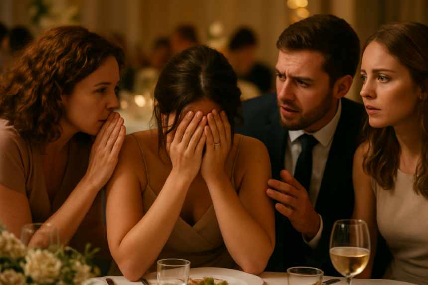 distressed wedding guest woman