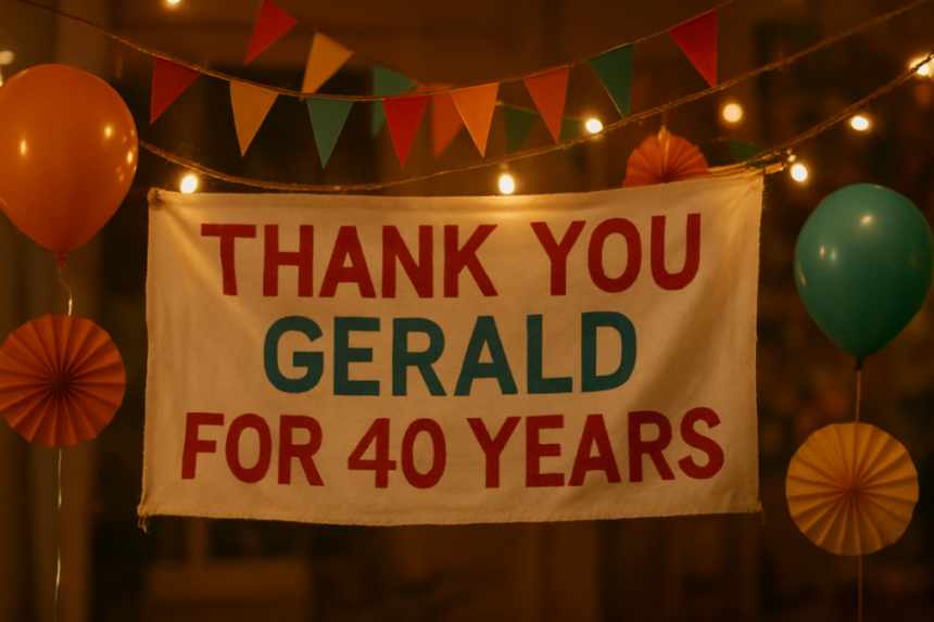 Gerald retirement celebration banner