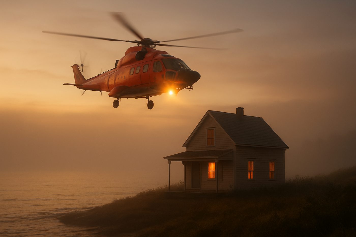 Coastal rescue helicopter dawn