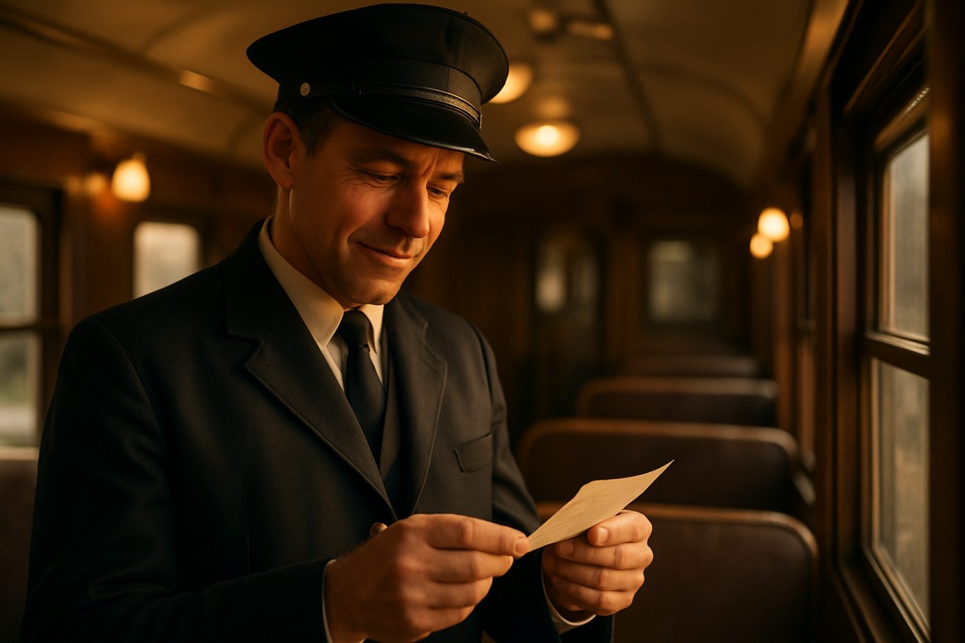 train conductor checking tickets