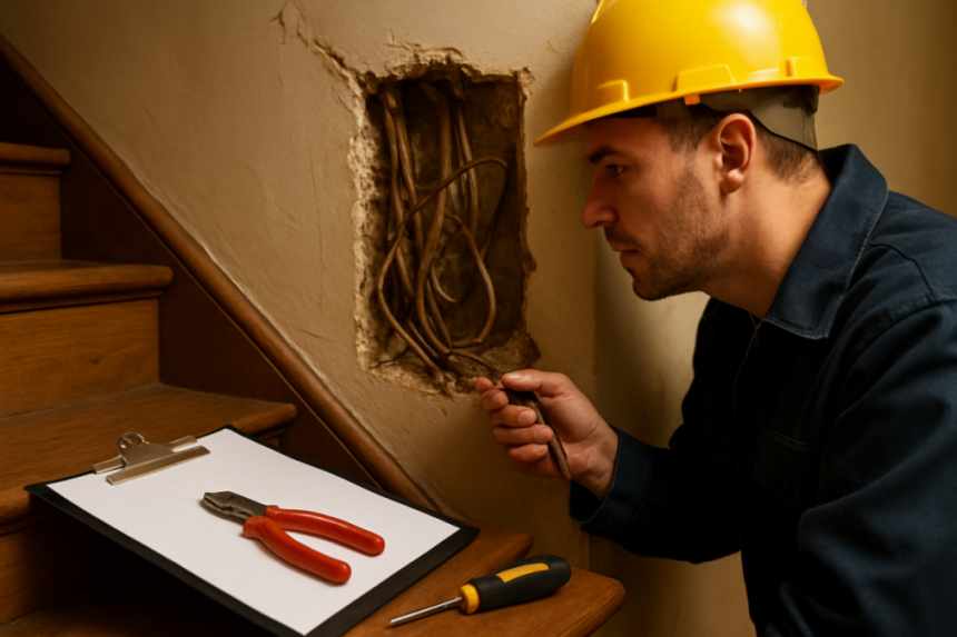 Unsafe stair wall wiring
