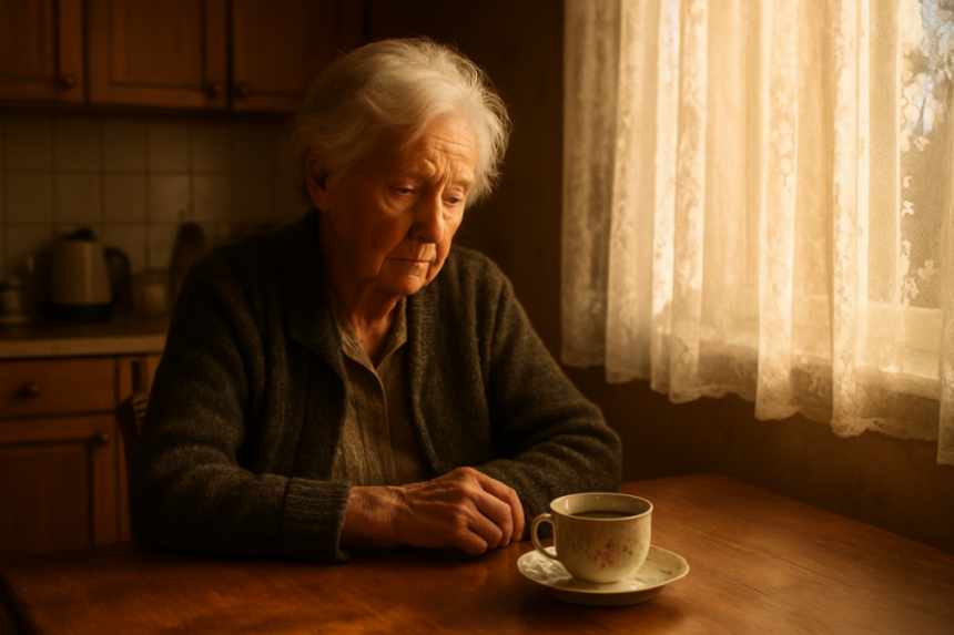 elderly woman in kitchen, family memory