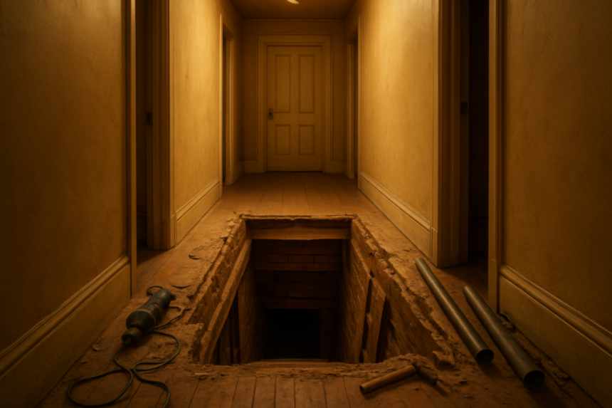 Hidden staircase in hallway