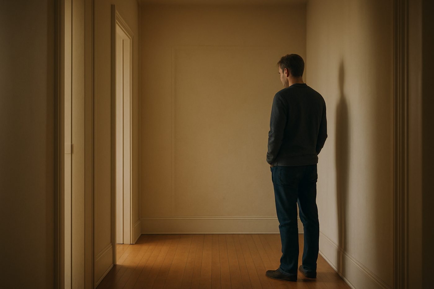 Parent at empty hallway end