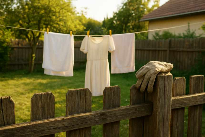 gardening gloves on fence post