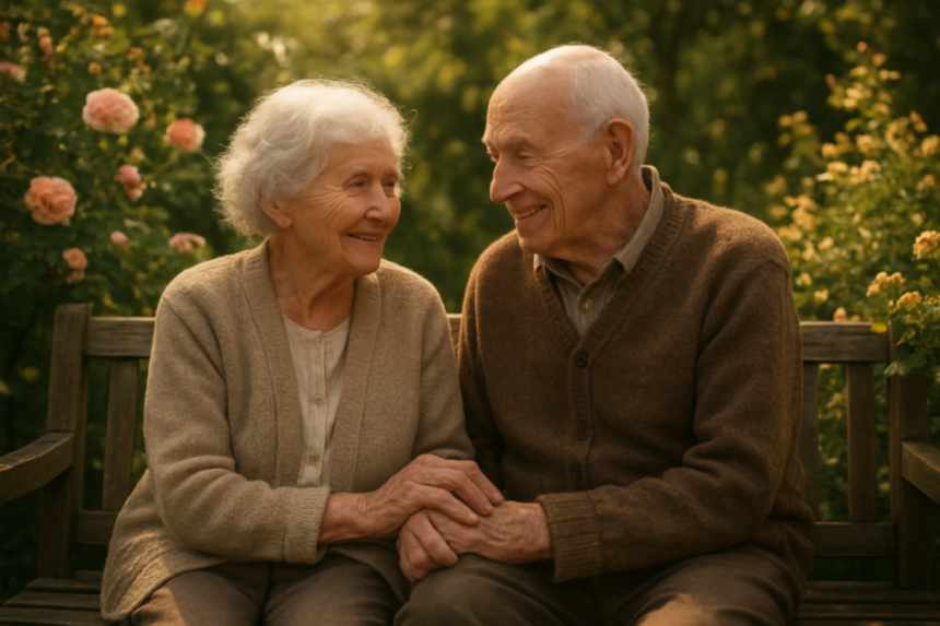 Elderly couple holding hands