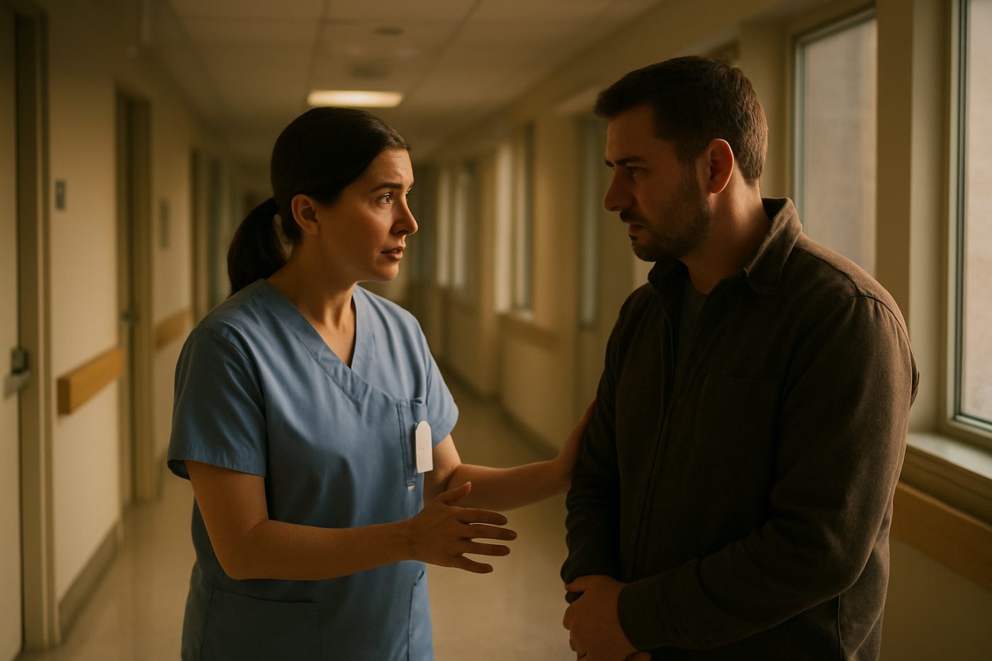Nurse speaking to visitor