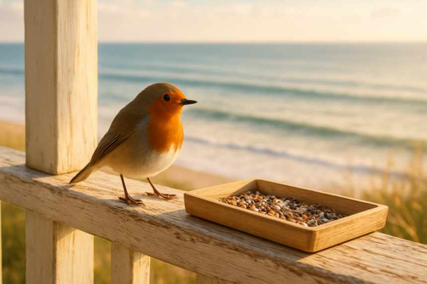Robin on porch rail