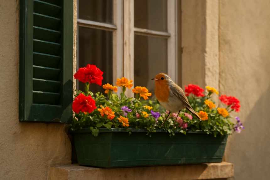 Robin on window box