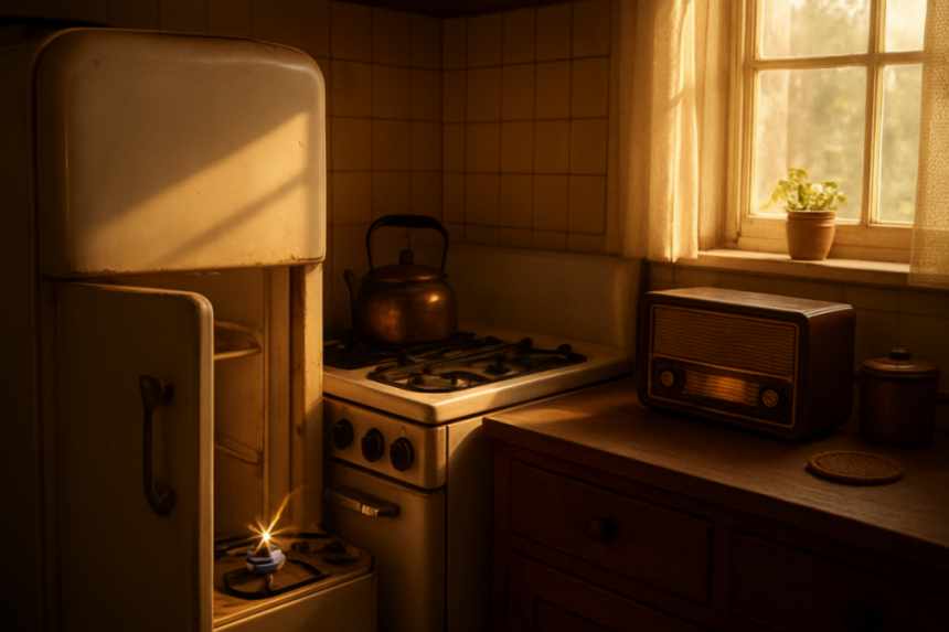kitchen soundscape with gas igniter